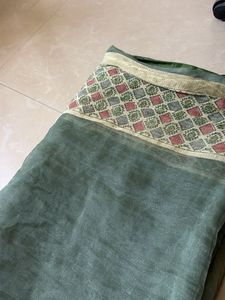 Elegant Green Saree with Geometric Border