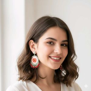 Boho Handmade Red Flower Chandelier Earrings