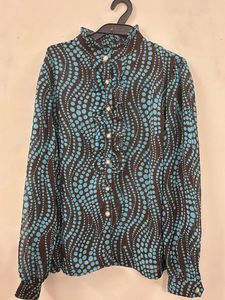 Retro Polka Dot Ruffle Blouse