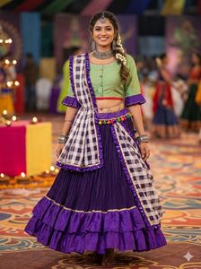Vibrant Green &amp; Purple Lehenga Choli Set