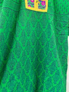 Bottle Green Kurti With Yellow Embroidery