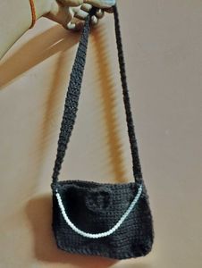 Handmade Crochet Shoulder Bag - Coffee Brown