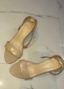 Elegant Nude Patent Block Heel Sandals