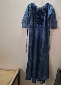 Boho Denim Embroidered Maxi Dress