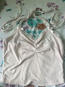 Cute Pink Lace Trim Halter Top