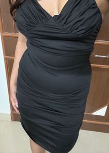 elegant Black Ruched Bodycon Halter Mini Dress
