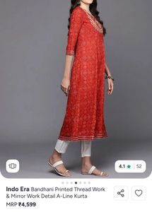 Red Bandhani Printed Kurta with Mirror Work