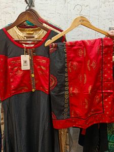 DESIGNER COTTON SLEEVELESS GOWN WITH DUPATTA