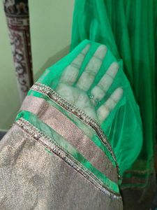 Beautiful Green Embroidered Anarkali Gown with dup
