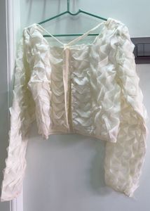 Chic Textured White Long Sleeve Top