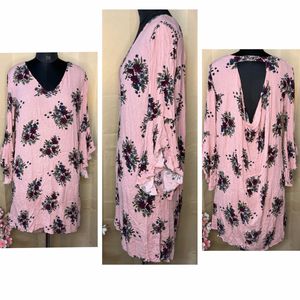 Light Pink Floral Bell Sleeve Dress