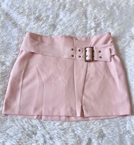 Outryt Baby Pink Belted Mini Skirt