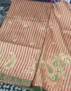 Striped Saree with Paisley Embroidery