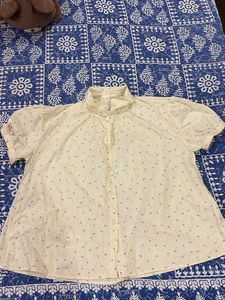 Cream Floral Button-Up Top