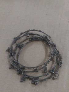 Set of 4 Silver-Tone Bangles with Charms Ghungaroo