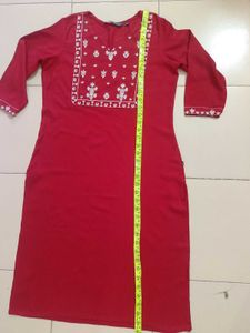 Vibrant Red Embroidered Kurta