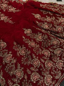 Red Velvet Embroidered Lehenga
