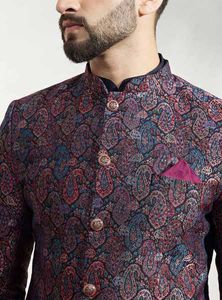 KISAH Navy Blue Sherwani Kurta Set