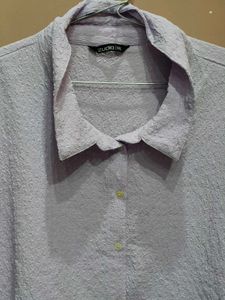 oversized Chic Lavender Textured Button-Up Top