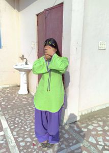 Lime Green Kurta with Purple farshi salwar