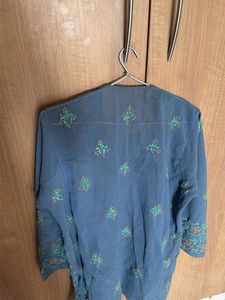 chicken Embroidered Blue Kurta