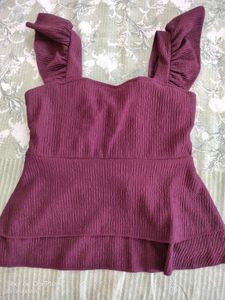 Chic Burgundy Peplum Padded Top