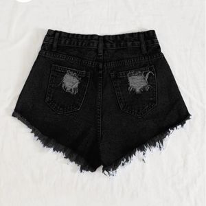 Black Ripped Denim Shorts