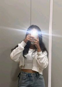 Cream Cropped Zip-Up Hoodie
