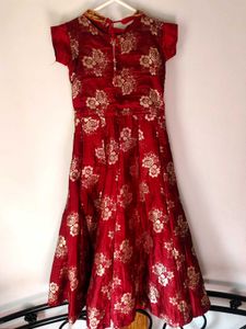 Red Embroidered Girls' Anarkali Suit
