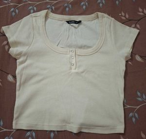 Butter yellow Ribbed Henley Crop Top