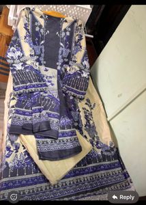 Elegant Blue & Cream Floral Kurta Set