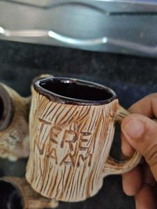 Unique Log-Shaped Teapot and 2 Cups Set