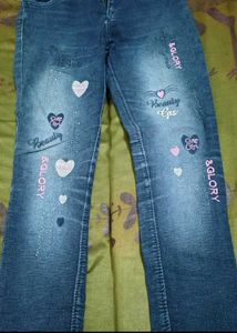 Cute Embellished Blue Denim Jeans
