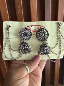 combo Oxidized Silver Jhumka Earrings with Colorfu