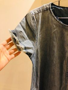 Classic Denim Frayed Hem Dress