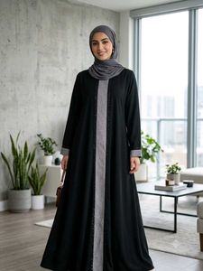 Elegant Black Abaya with Embellished Panel