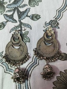 Boho Oxidized Silver Jhumka Earrings(2 set)