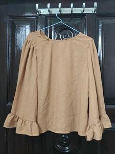 Elegant Brown Ruffled Sleeve Top