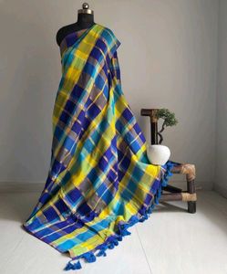 Brand New Vibrant Cotton Zari Checkered Saree