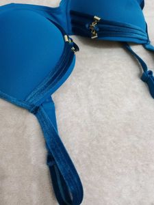 Teal Push-Up Bra with Velvet Trim