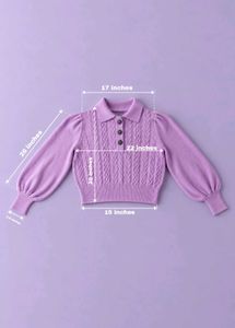 LILAC CABLE KNIT COLLARED SWEATER WITH PUFF SLEEVE