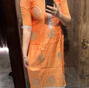 Vibrant Orange Embellished Kurta