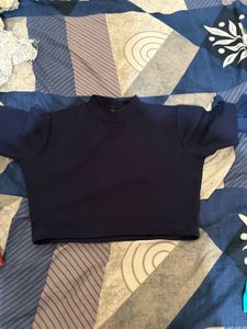 Solid Black Mock Neck Crop Top