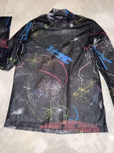 Mesh Abstract Print Top