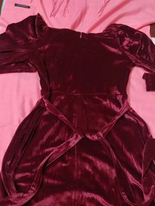 Burgundy Velvet Off-Shoulder Dress