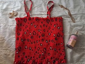 red smocked leopard print crop top 🥀