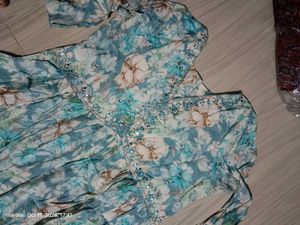 Blue Floral Print Kurta Set