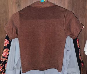 Brown Cropped Polo Top