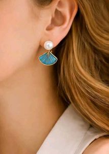 Elegant Pearl & Turquoise Fan Earrings