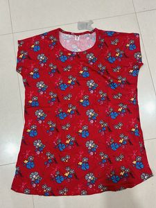 Cute Floral Print Red Top